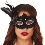 Maskerade maske med fjer, sort