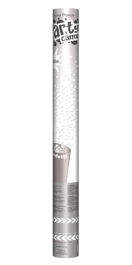 Konfettirør hvid 60 cm