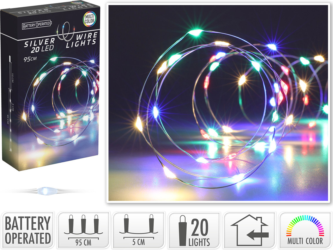 Lyskæde sølv-wire 80 LED multi