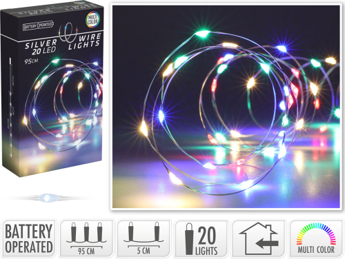 Lyskæde sølv-wire 80 LED multi