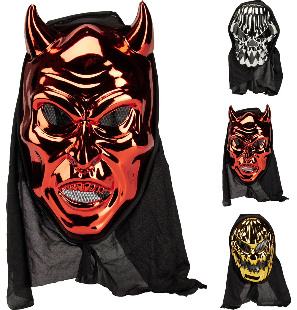 Halloween maske m/hætte metallic