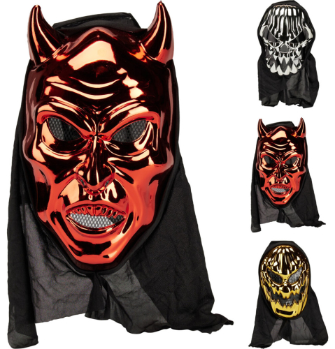 Halloween maske m/hætte metallic
