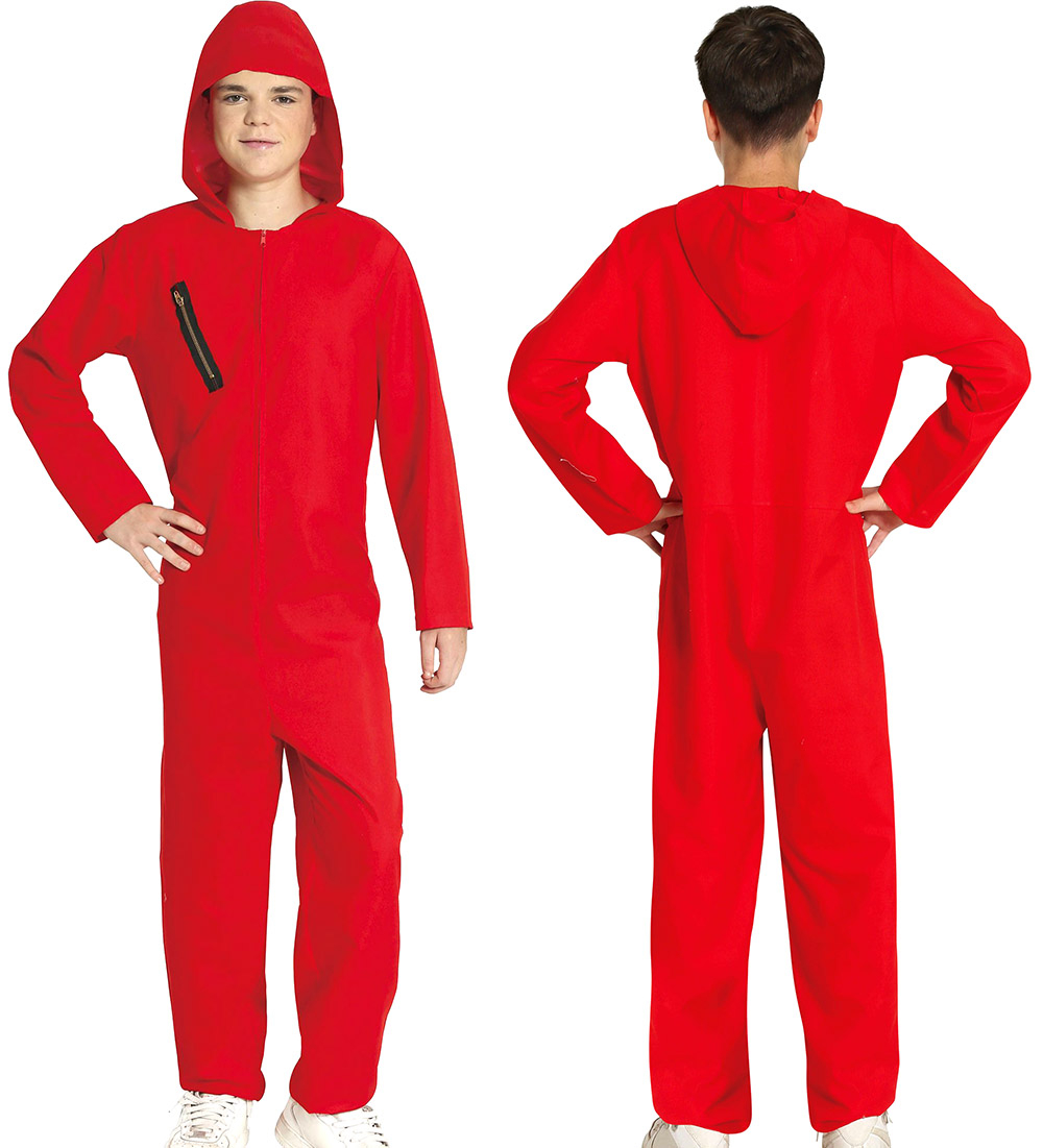 Jumpsuit m/hætte, rød, 14-16 år
