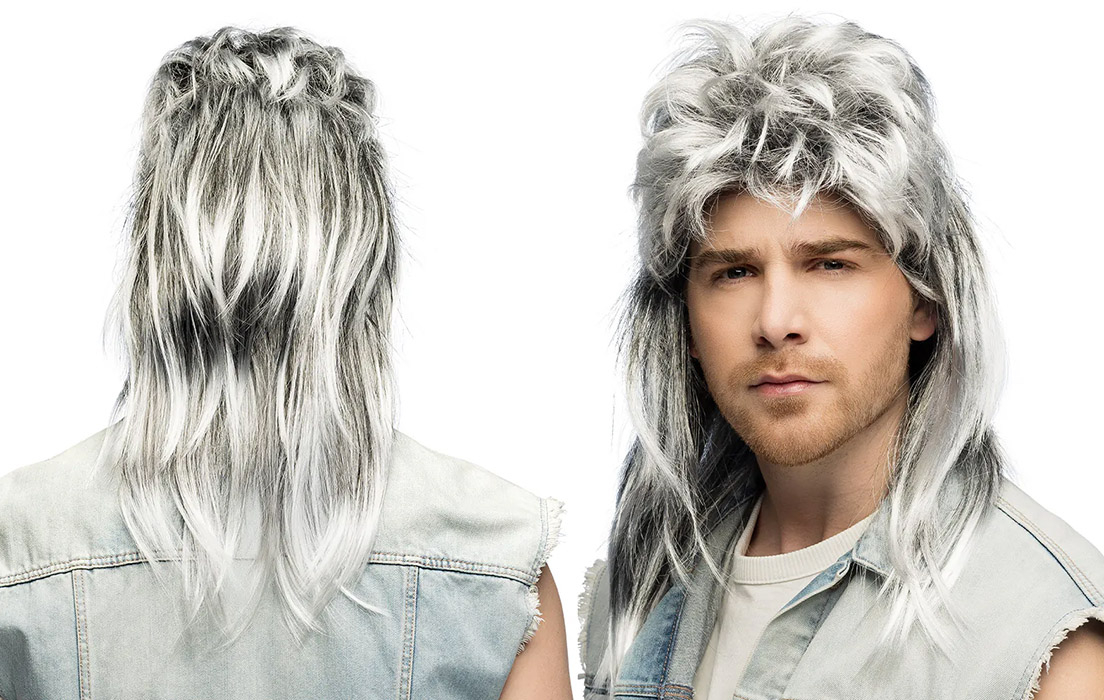 Paryk retro mullet, grå