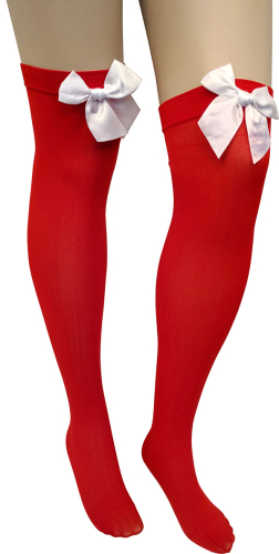 Stay-ups rød m/hvid sløjfe