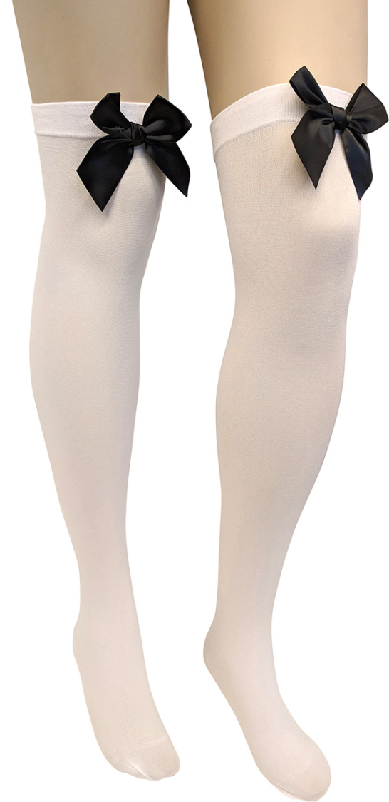 Stay-ups hvid m/sort sløjfe