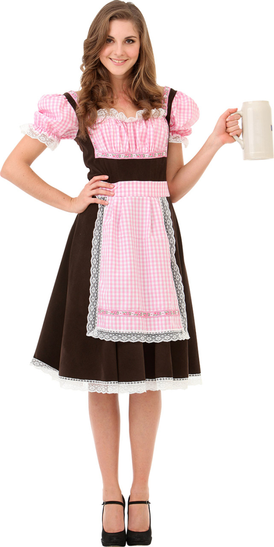 Tyrolerkjole pink/brun, L