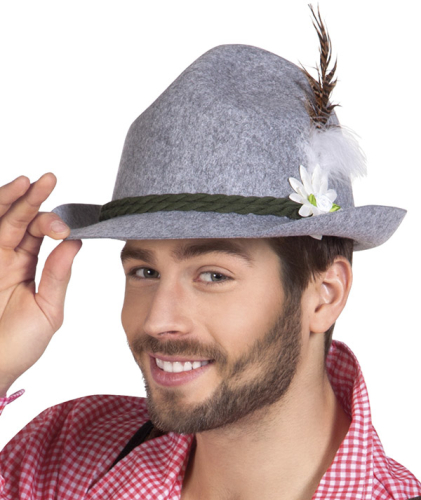 Tyrolerhat m/fasanfjer, grå